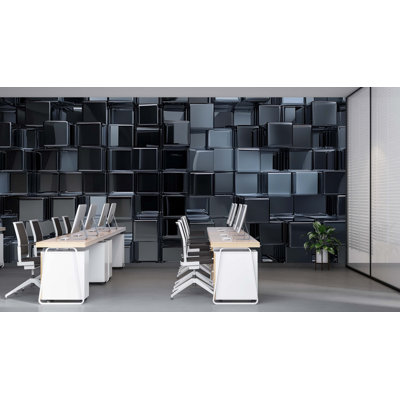 Modern Office Wall Art Wallpaper - Abstract Tile Pattern Mural For Workspace Decor