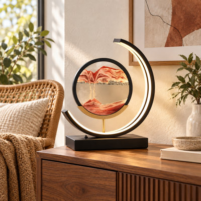 Lampe de table moderne à intensité variable, effet sable, avec disque en verre réversible, 3 températures de couleur et télécommande