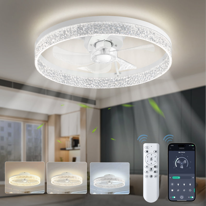 Ventilateurs de plafond avec lumières, ventilateur de plafond à profil bas de 20 po avec télécommande, 6 vitesses, à intensité variable, 2700k-6500k, réversible, contrôle de l'application, ventilateur de plafond moderne avec lumières pour chambre