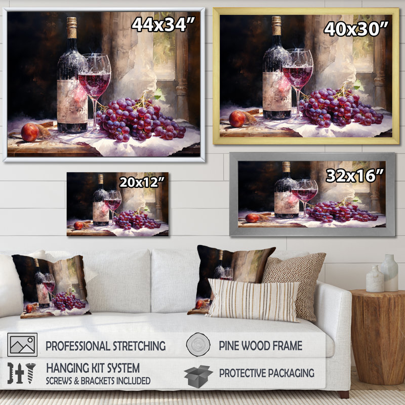 «Lush Luster II - Wine», reproduction d'art sur toile, H 34 po x l 44 po x P 1,5 po, Cadre flottant doré