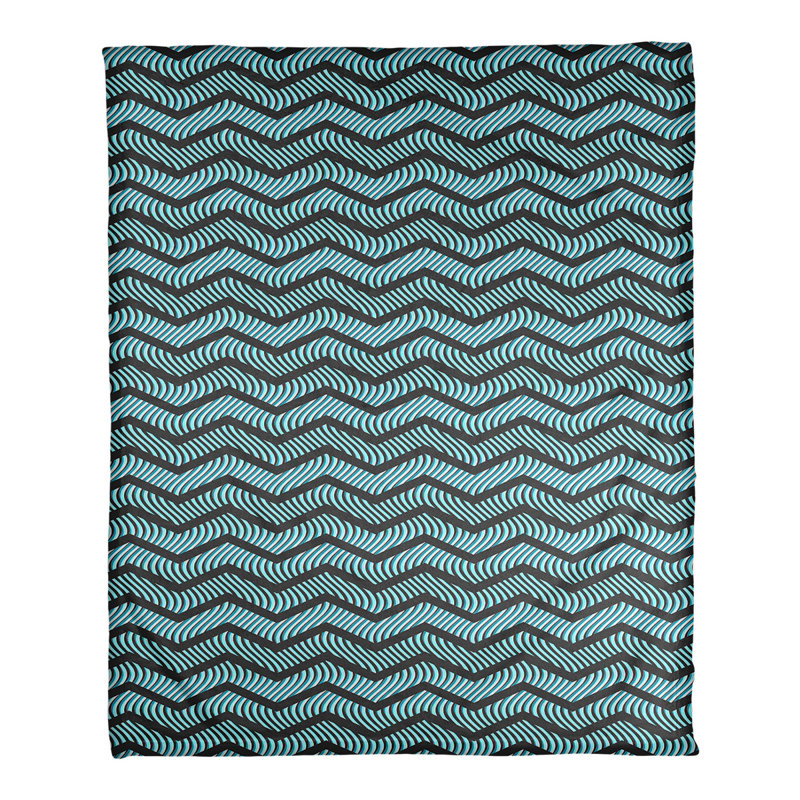 Couverture polaire à chevrons ondulés, Noir / bleu sarcelle, l 30 po x L 40 po