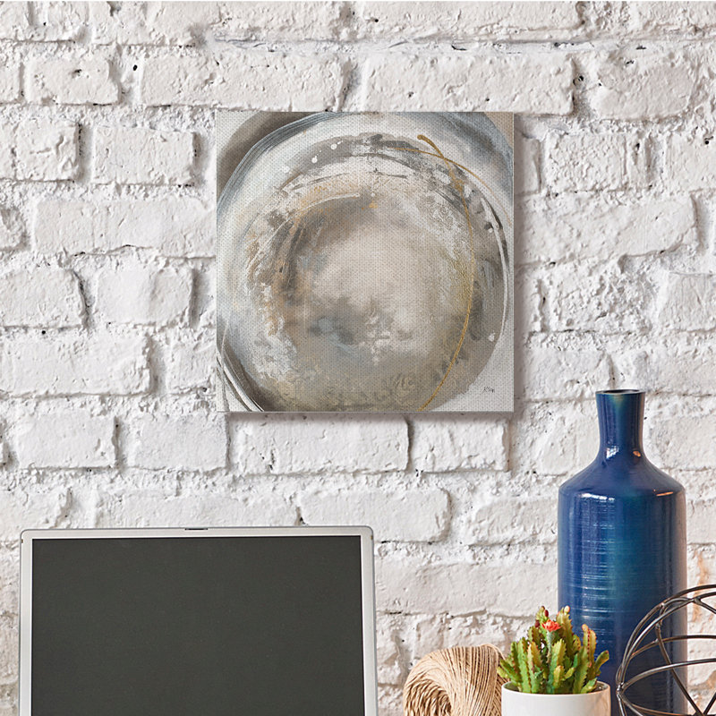 «Avante Grade Abstraction Beige Circular Swirls» par K. Nari - impression, Toile tendue, H 17 po x l 17 po