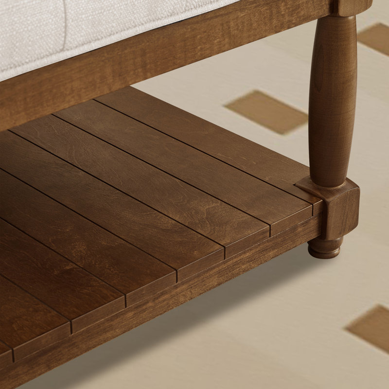 Table basse avec repose-pieds 33 po avec tablette en bois, Ivoire ivoire