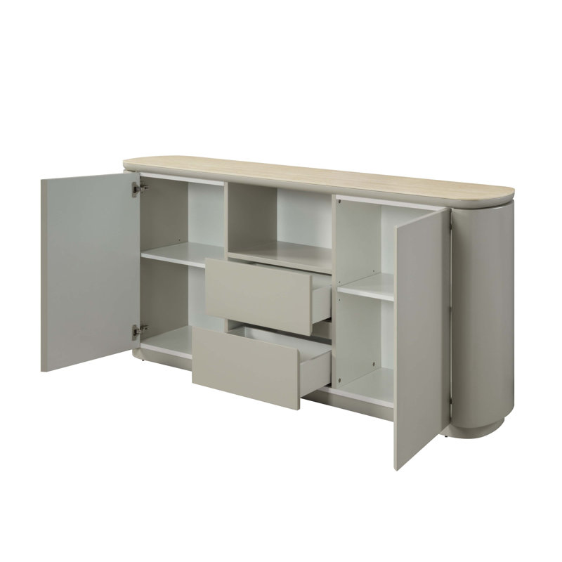 Meuble de salle à manger avec plateau en céramique et buffet gris clair