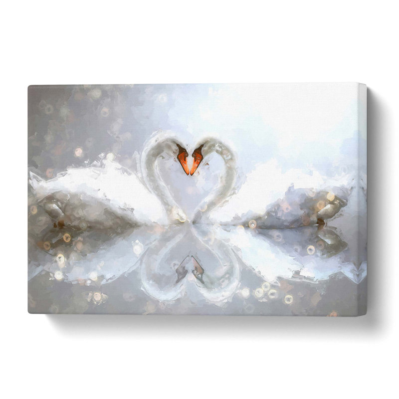 Swans Forming A Love Heart In Abstract - Wrapped Canvas Painting, 40 cm H x 60 cm W