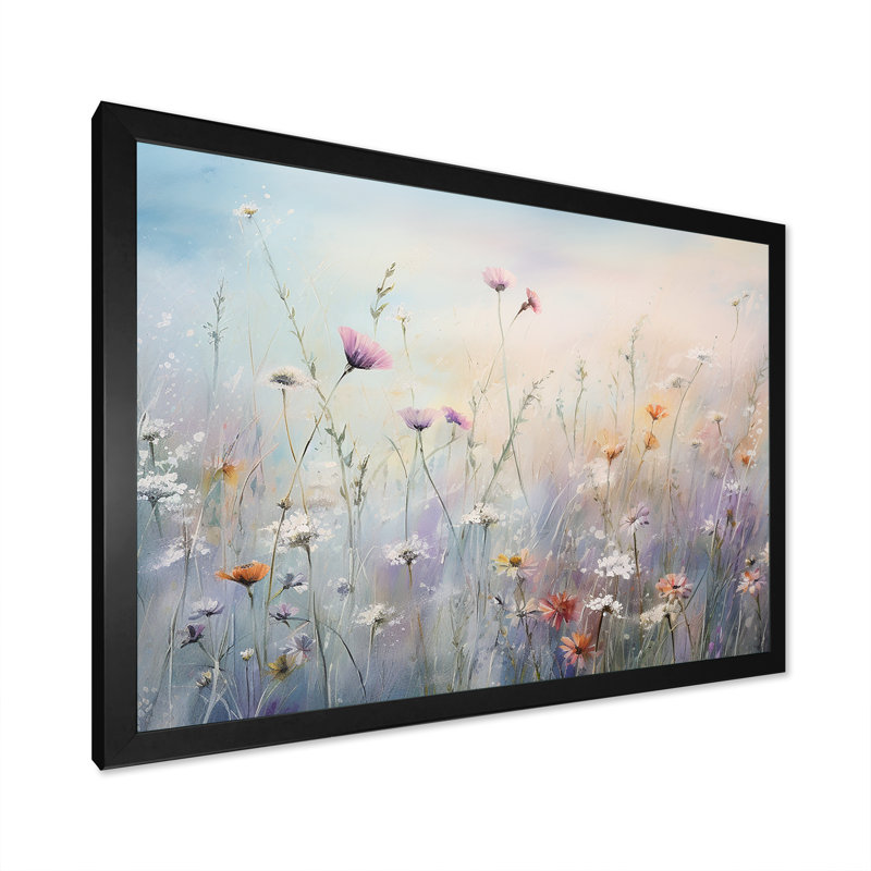 Wildflowers Wander meadows - Art mural de fleurs sauvages pour le salon, Cadre photo unique, H 16 po x l 32 po, Noir