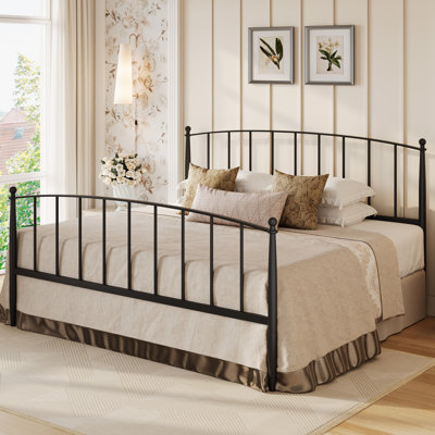 Metal Bed Frame With Victorian Style Iron-Art Headboard And Footboard