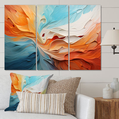 «Teal Orange Bold Abstract Flow Collage I», 3 impressions sur toile tendue