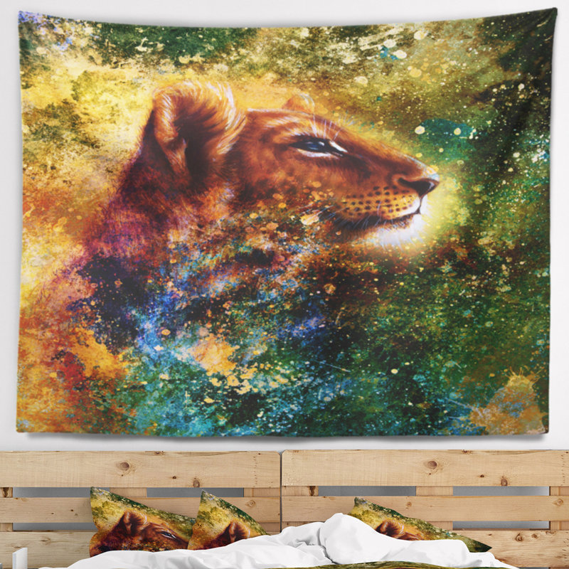 Tapisserie lion cub réfléchie Animal, H 50 po x l 60 po