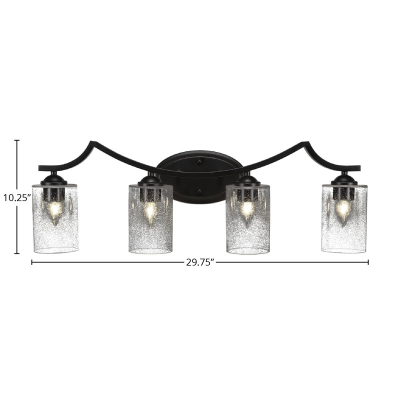Barre d'éclairage de salle de bain 4 lumières Zilo au fini noir mat avec verre transparent de 4 po