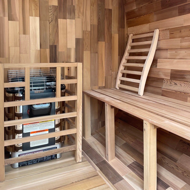 2-4 Person Square Traditional Steam Sauna, Red Cedar With Brown Tinted Tempered Glass Panels And Asphalt Shingle Roof