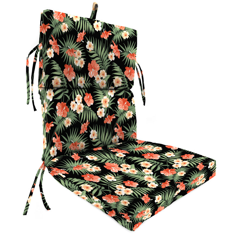 21" x 43" Outdoor Chair Cushion with Ties and Loop, Black Floral