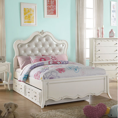 Lit plateforme avec couchette Saffold en blanc perle (lit double)