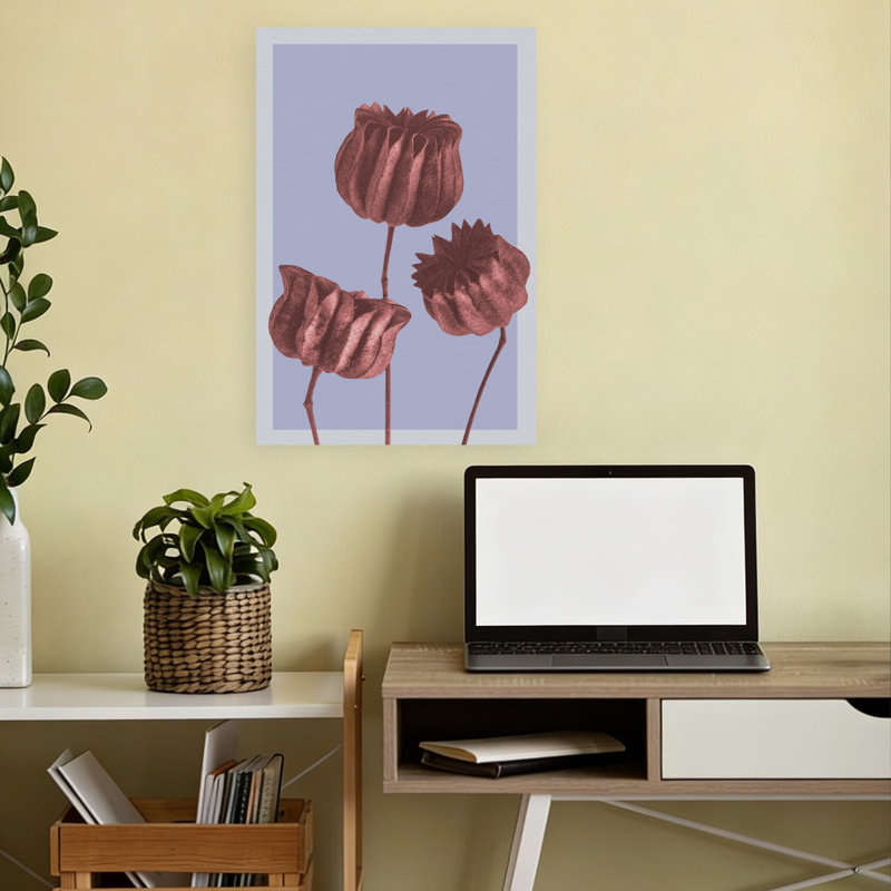 Art mural abstrait de fleurs de coquelicot botaniques abstraites minimalistes, H 18 po x l 12 po