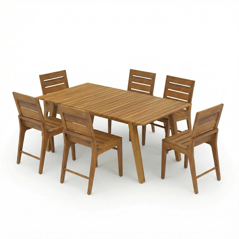 Ensemble repas 7 pièces en bois d'acacia avec chaises ergonomiques Echo Patio