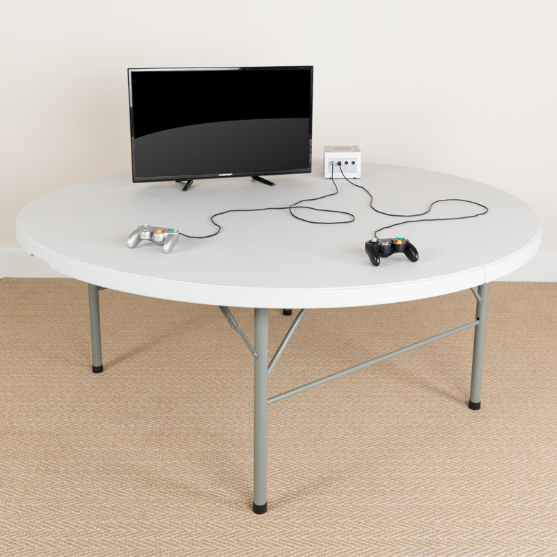 70.9" Round Gray Metal Folding Table with Powder Coated Legs