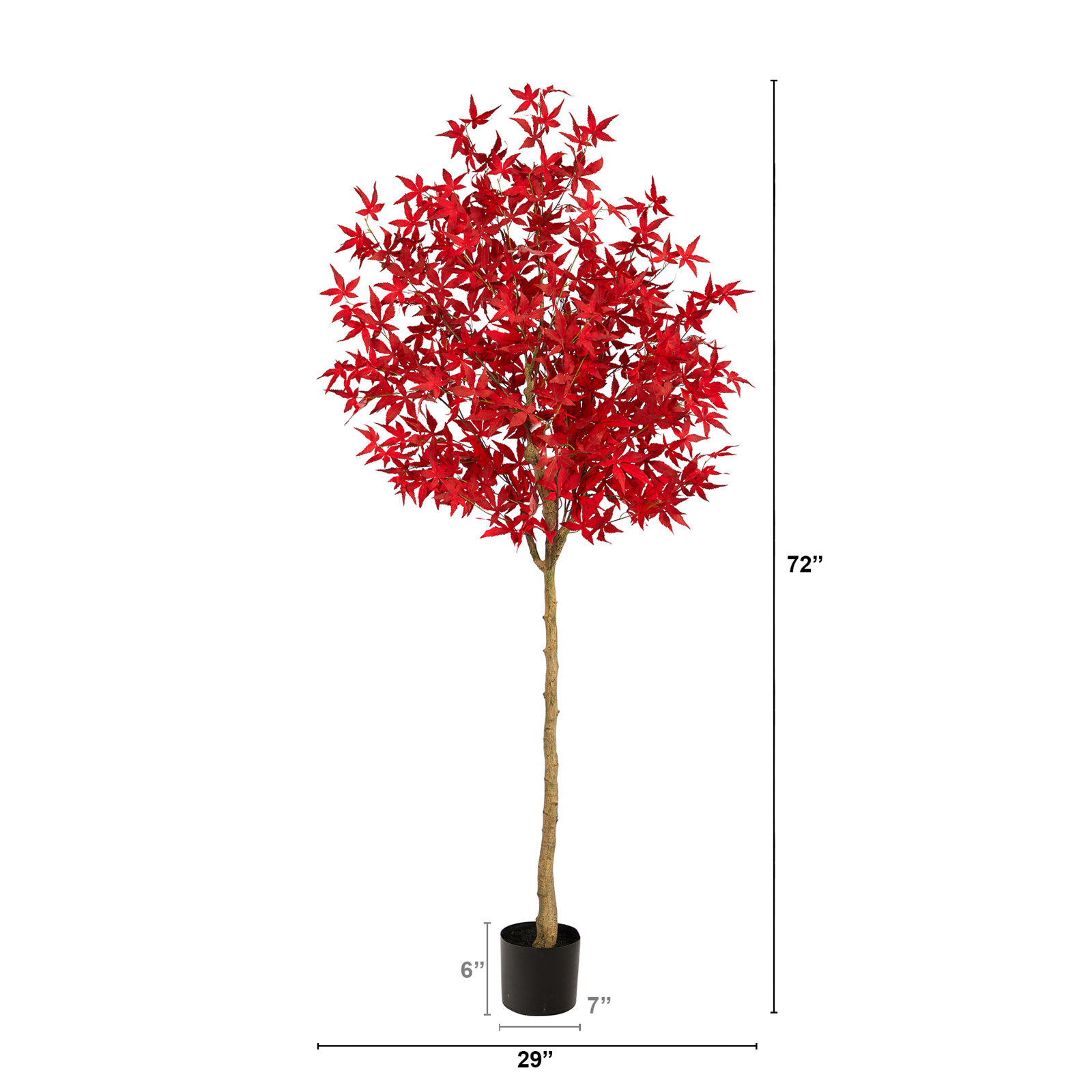 Faux Maple Tree in Freestanding, Orange, 72" H x 29" W x 20" D