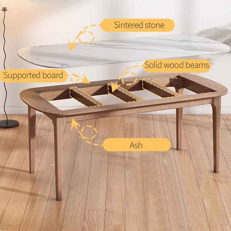 Simple sintered stone dining table set, 29.53"H x 70.87"L x 31.5"W
