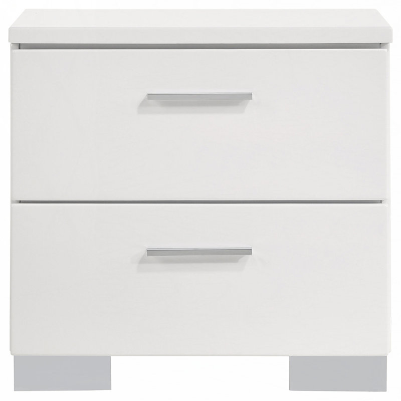 Table de chevet blanche 2 tiroirs ultrabrillante
