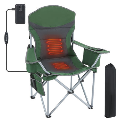 Heated Folding Camping Chair with Power Bank, Cooler & Carry Bag for Outdoor Sports, Tailgating, and Cold-Weather Comfort (Green & Gray 1-Pack) by Ebern Designs