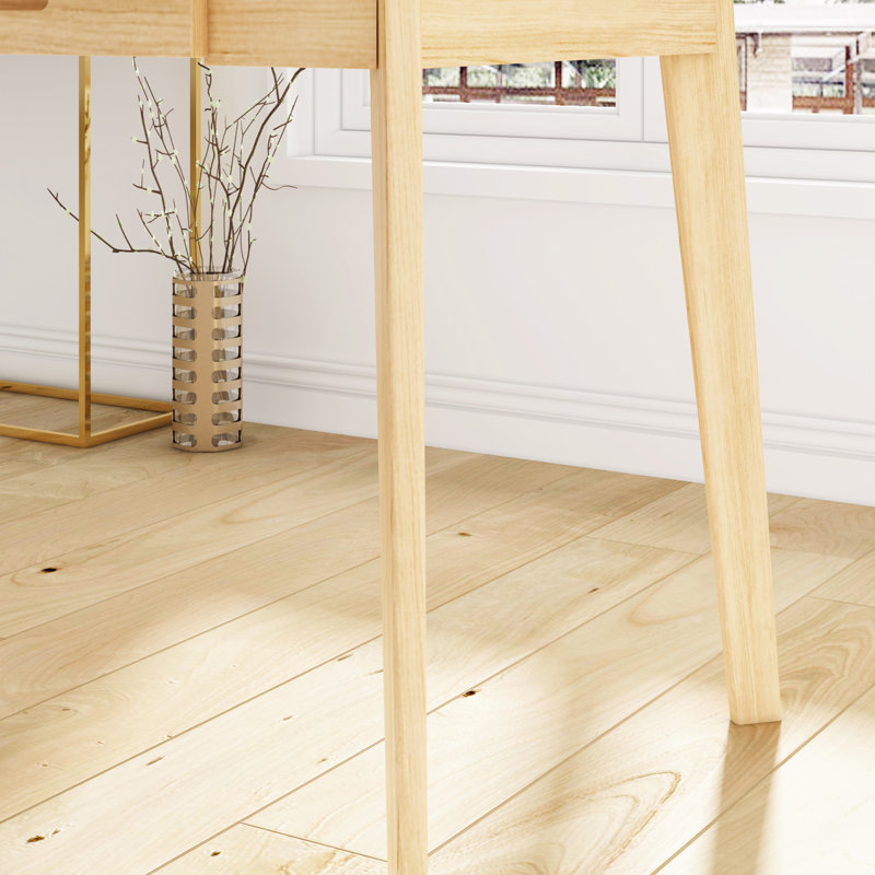 Bureau d'écriture 2 tiroirs avec pieds en bois massif Caidence, Blanc / Burlywood, H 29,53 po x l 47,2 po x P 21,7 po