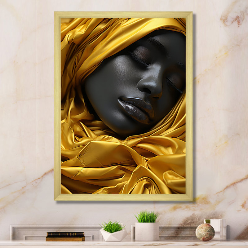 «Tender Bliss Musulman Grace» en jaune et noir - Impression sur toile, H 44 po x l 34 po, Encadrement doré