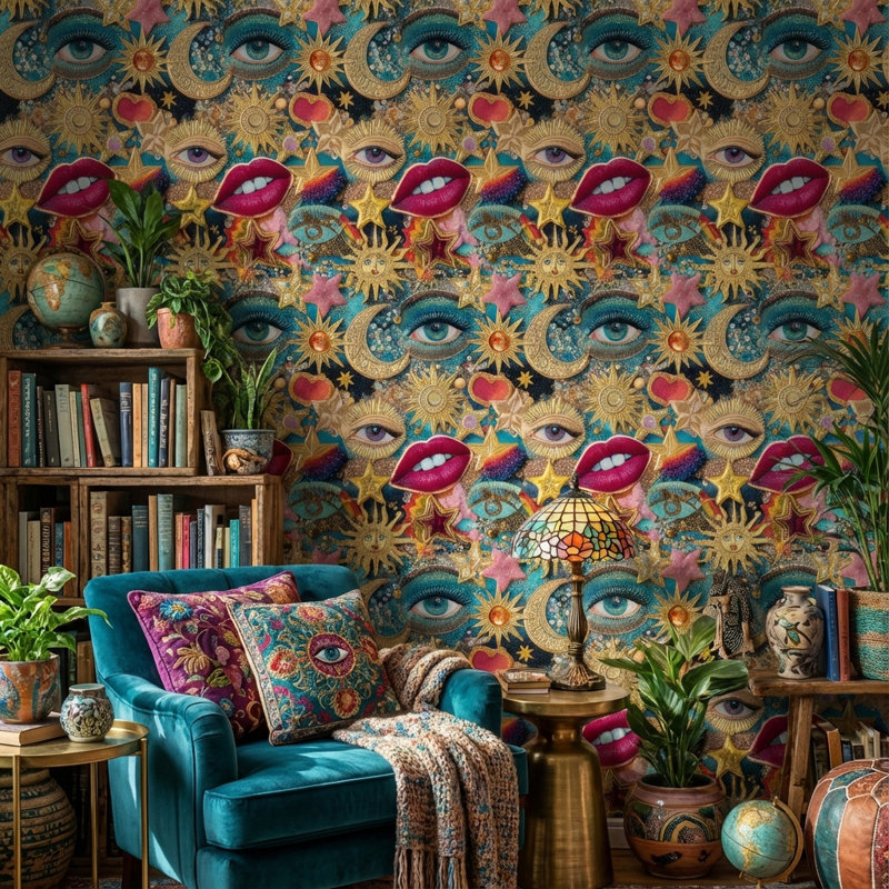 Eclectic Wallpaper Vibrant Cosmic Decorative Mural