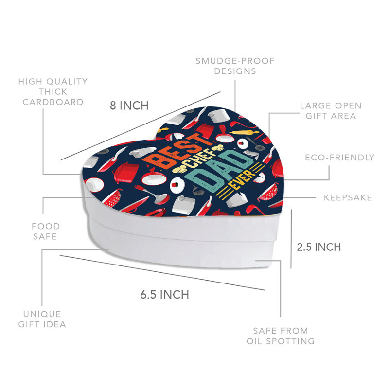 Boîte-cadeau en forme de cœur avec couvercle pour le jour de la fête des pères, boîte de cœur pour papa Best Chef Dad, boîte de cœur réutilisable, paquet de 1