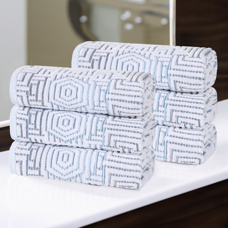 Cotton Modern Geometric Jacquard Soft Highly-Absorbent Hand Towel, Blue