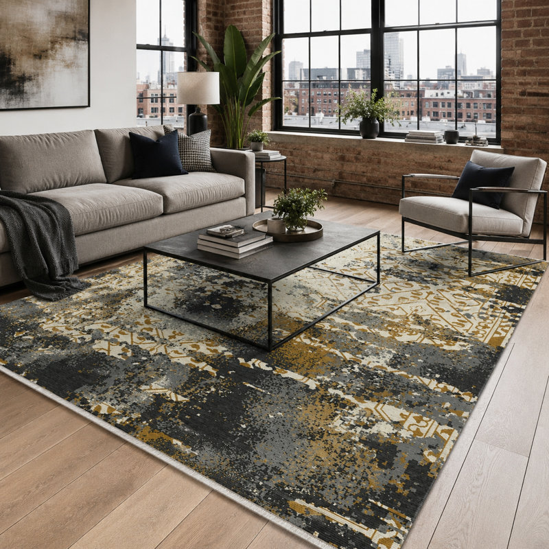 Abstract Cotton and Chenille Flatweave Area Rug, 200 cm round