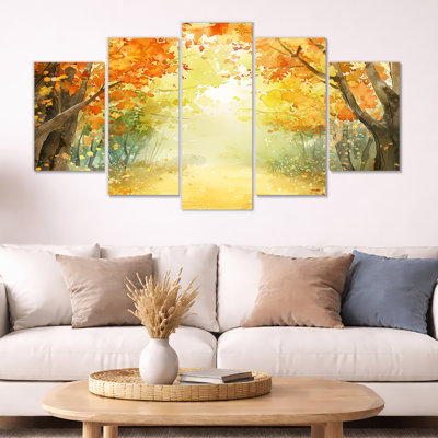 Autumn Golden Glade Forest - Autumn Landscape Canvas Print 5 Panel