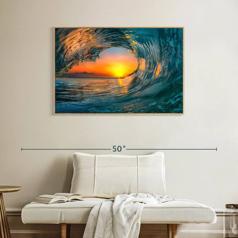 Ocean Wave Curl, Cadre flottant en bois naturel, 40 po x 27 po