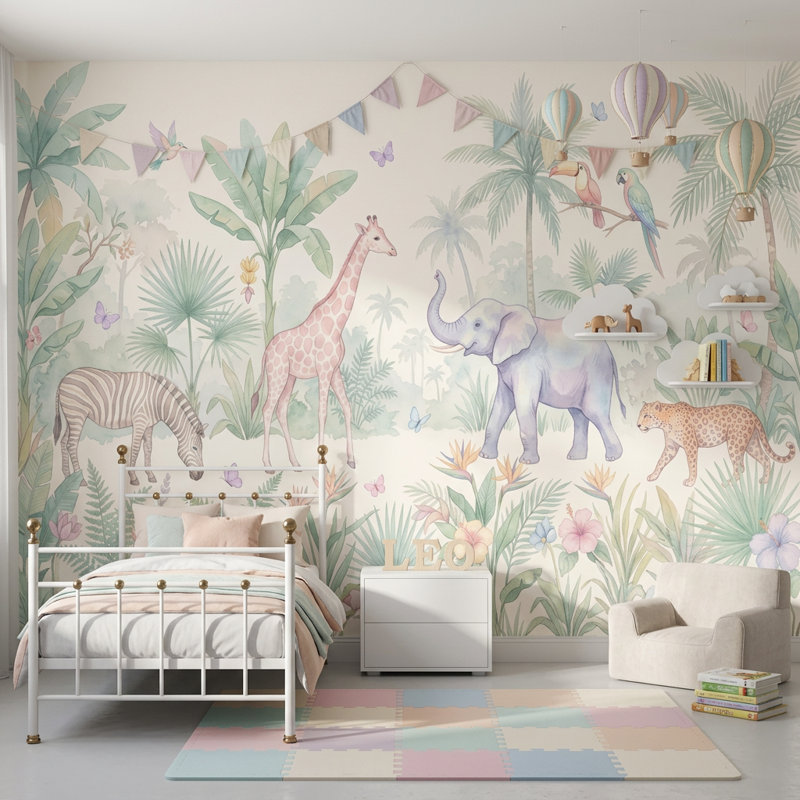 Papier peint papillons pastel safari pastel, 160 po x 108 po, Peler et coller