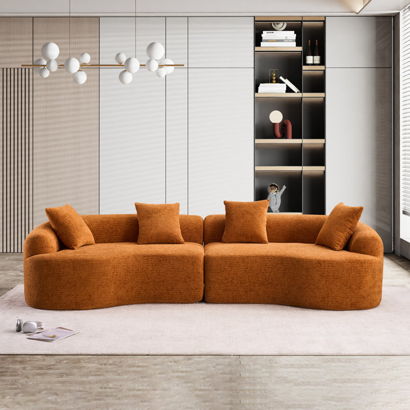 Boneless Luxurious Sofa for Living Room with Plush Cushions and Stylish Design, Orange