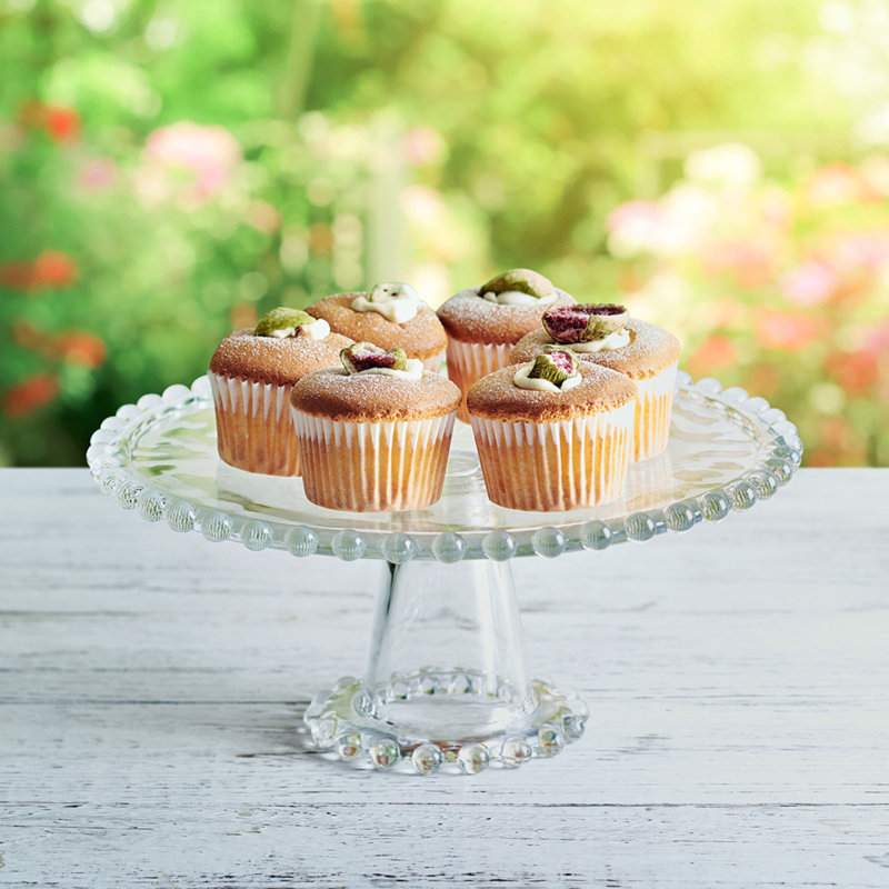 Clear Beaded Glass Pedestal Cake Stand, 10.75 Inch