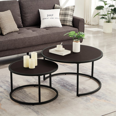 Modern Accent Table for Home, Nesting Coffee Table with Metal Base, Accent Tea Table for Living Room