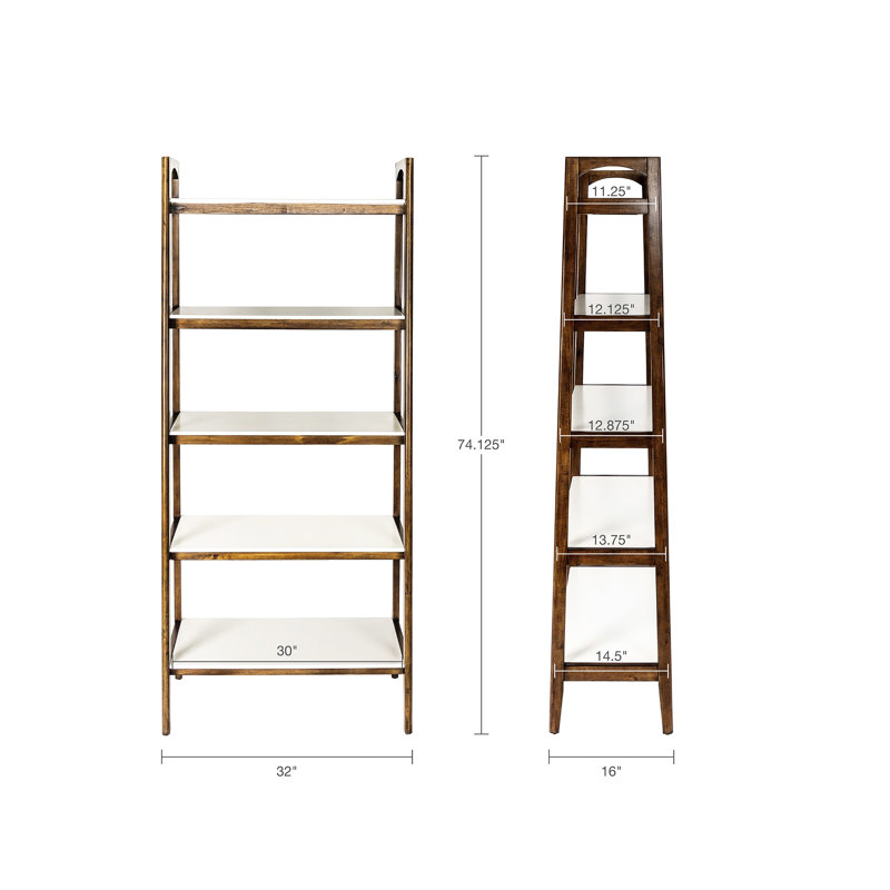 Bibliothèque Mid-Century à 5 tablettes: bois massif et bibliothèque compacte avec composants