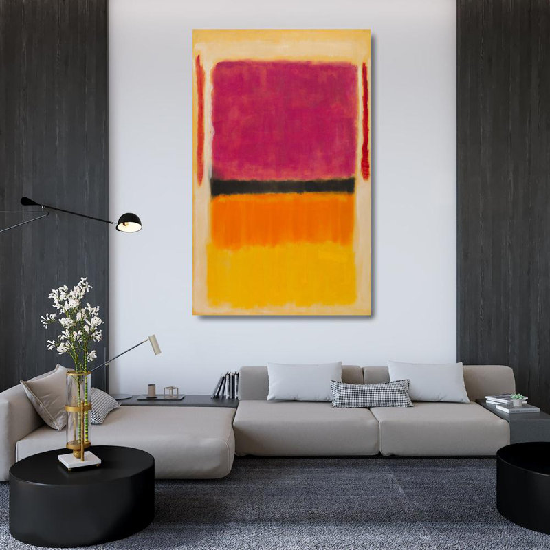 Sans titre (violet, noir, orange, jaune sur blanc et rouge), 1949 MCG-R1198M, H 48 po x l 30 po