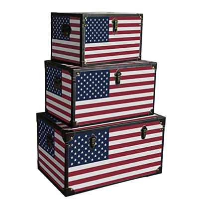 3 Piece Solid Wood Vintage Trunk