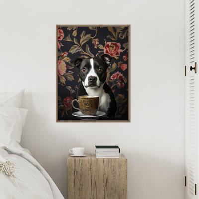 The Refined Staffy Cafe Moment by Keyshanna Framed Canvas Wall Art Print