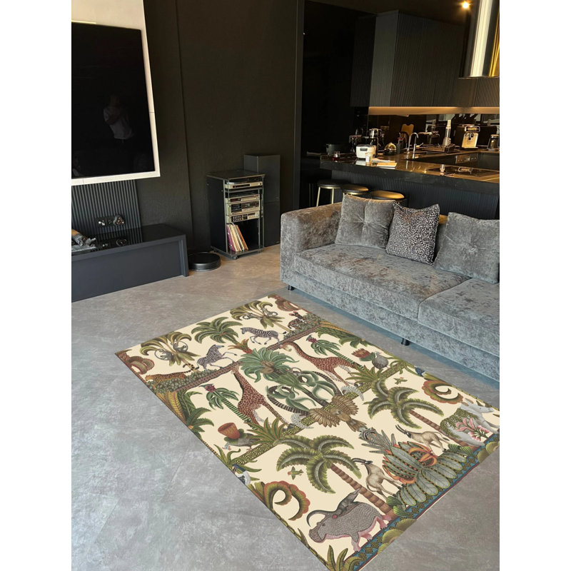 Tapis intérieur / extérieur en polypropylène tissé à la machine Sayla, Rectangle 3 pi 11 po x 5 pi 11 po