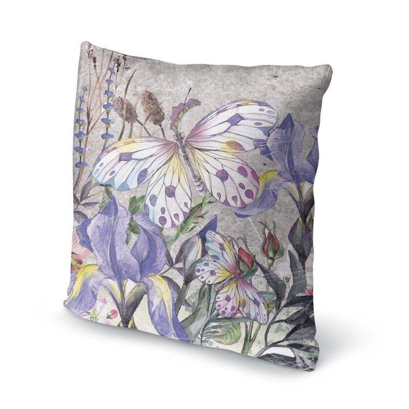 Floral Cotton Blend Outdoor Reversible Throw Pillow, 18" x 18", ButterFlower