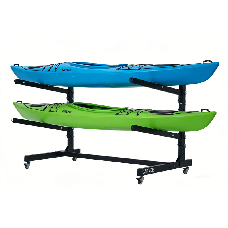 2-Tier Freestanding Kayak Storage Rack with Wheels, Adjustable Heavy-Duty Stand for Canoes, Kayaks, SUP & Surfboards