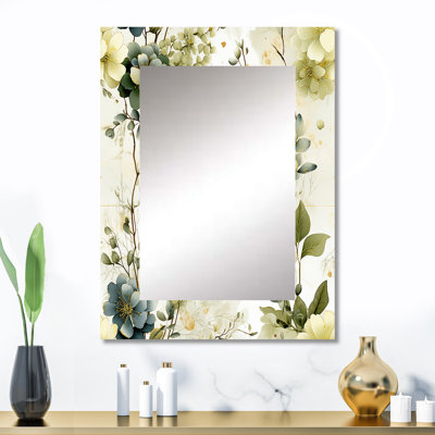 Yulon Green Botanical Dreams - Patchwork Decorative Mirror, Patchwork Wall Mirror, Printed Metal Art