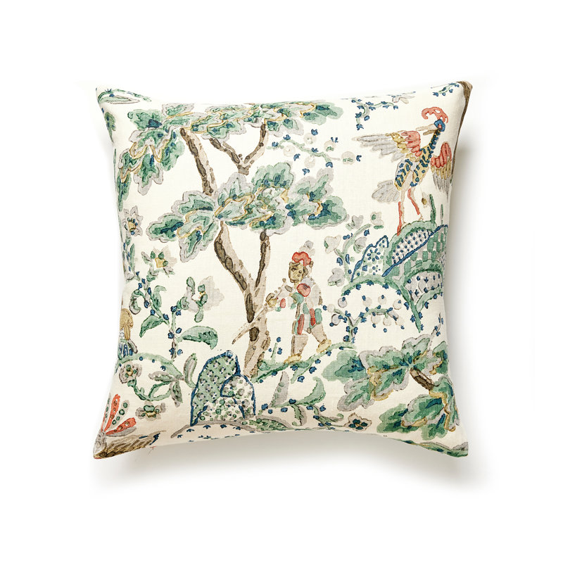 Porcelain Square Pillow Cover & Insert, Green/White/Red
