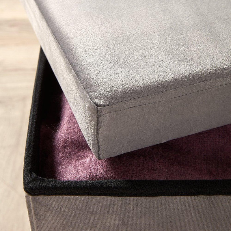 Kaimalu 38cm Wide Velvet Square Cube Storage Ottoman, Grey