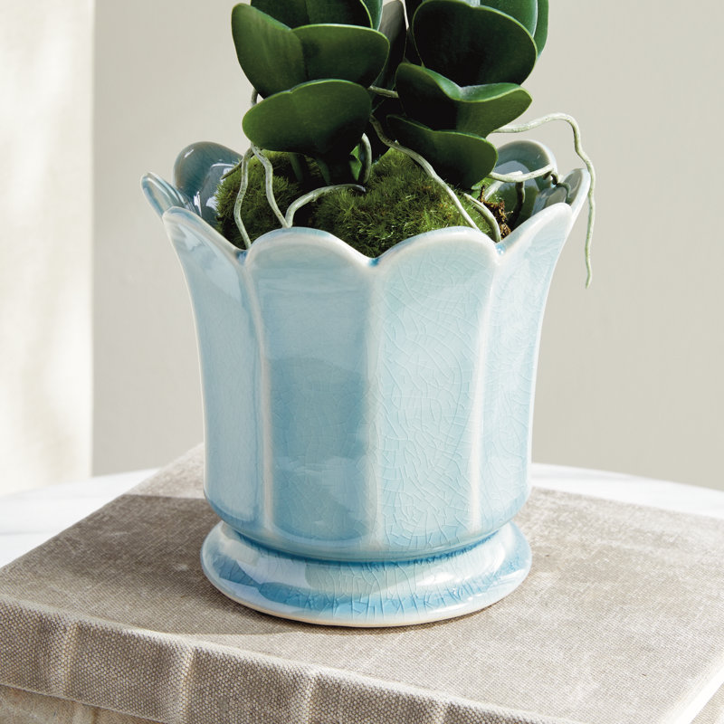Pot à fleur en céramique, Bleu, H 5,5 po x l 6 po x P 6 po 