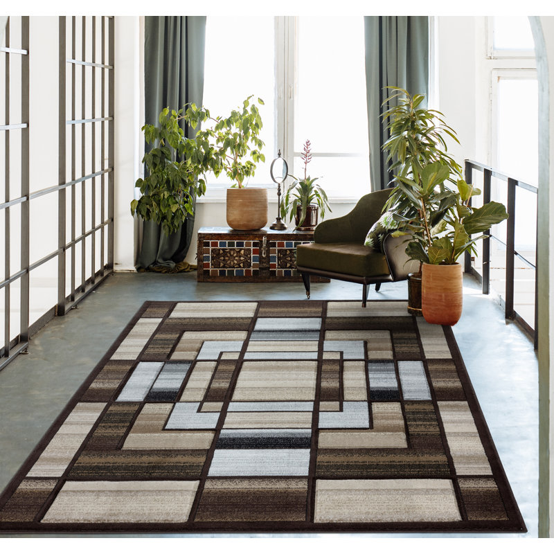 Tapis ivoire / gris à motif géométrique Adonia, Rond 5 pi 2 po