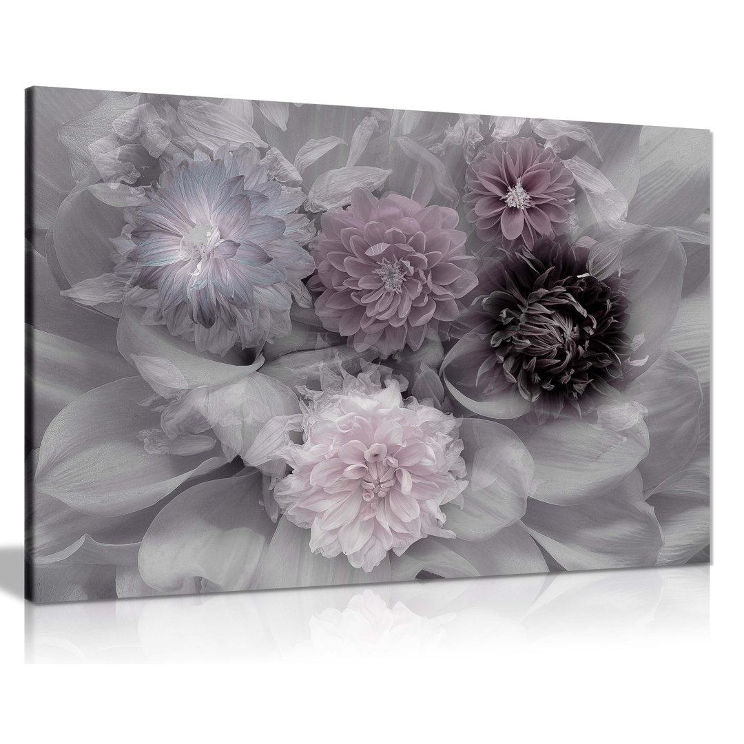 Panther Print Fine Art Prints Lilac Dahlia Flower Blossoms Artistic Framed Canvas Print, Pictures For Home Walls, Bedroom, Living Room & Bathroom Déco