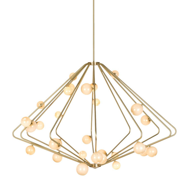 Lustre linéaire contemporain Cherry Bomb, Laiton poli, Revêtement anti-poussière blanc, 55" Width x 54" Depth x 38" Height